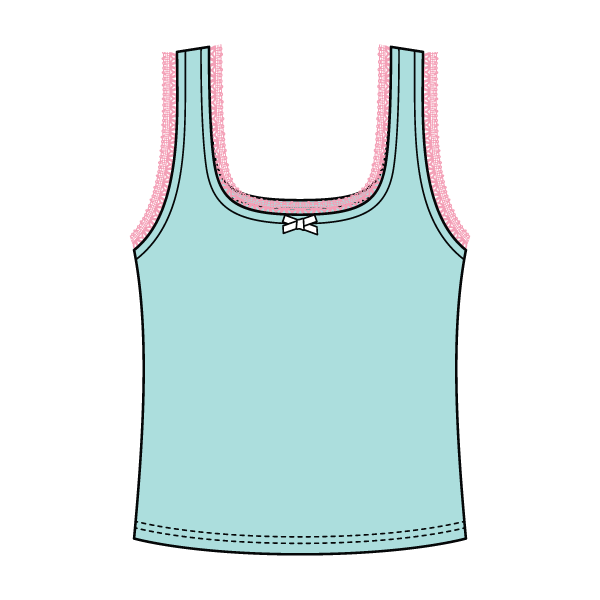Square Neck Ribbed Tank with Lace Trim and Bow