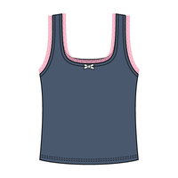Square Neck Ribbed Tank with Lace Trim and Bow