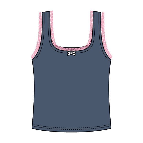Square Neck Ribbed Tank with Lace Trim and Bow