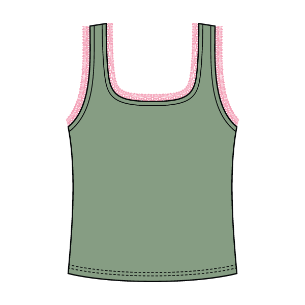 Square Neck Ribbed Tank with Lace Trim and Bow