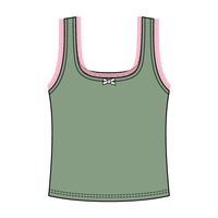 Square Neck Ribbed Tank with Lace Trim and Bow