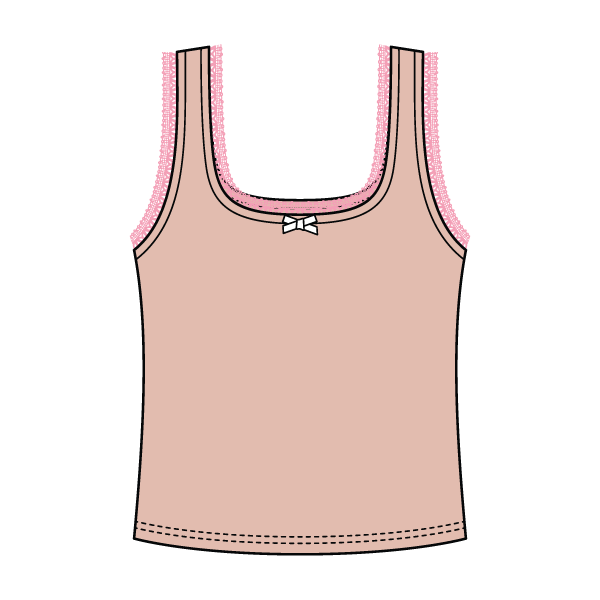 Square Neck Ribbed Tank with Lace Trim and Bow