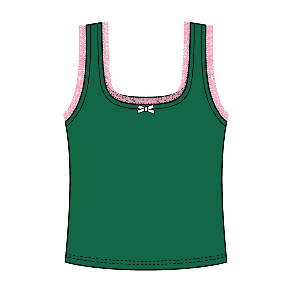 Square Neck Ribbed Tank with Lace Trim and Bow
