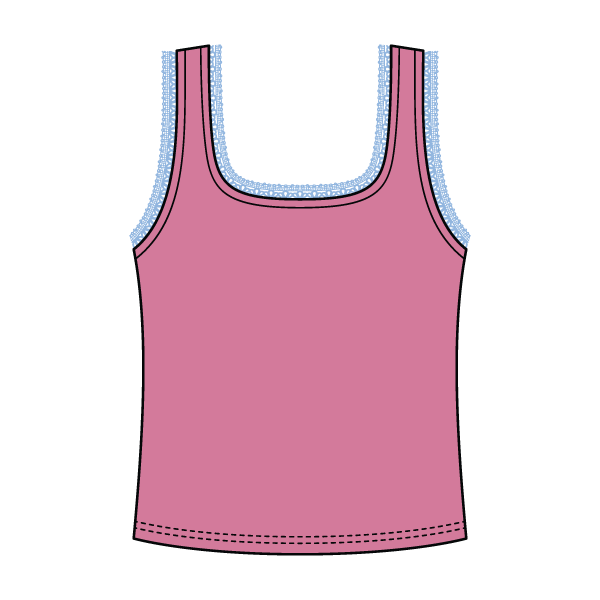 Square Neck Ribbed Tank with Lace Trim
