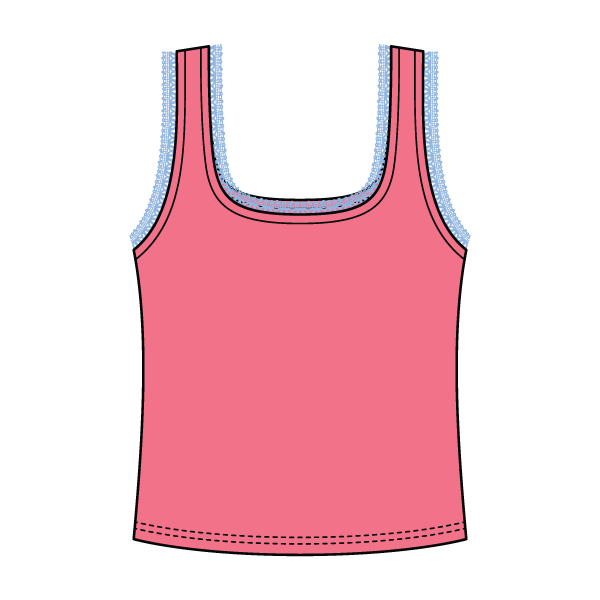 Square Neck Ribbed Tank with Lace Trim
