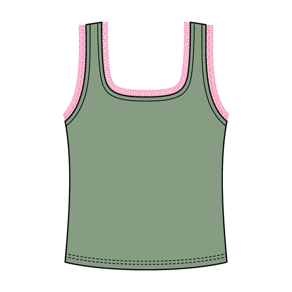 Square Neck Ribbed Tank with Lace Trim