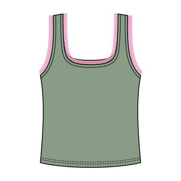 Square Neck Ribbed Tank with Lace Trim