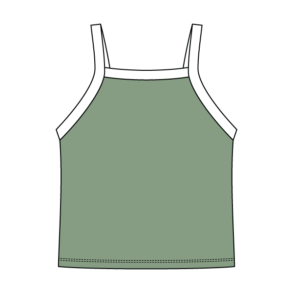 Square High Neck Rib Spaghetti Tank