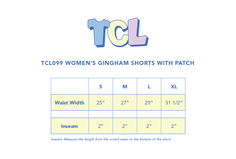 Size chart for WOMEN'S GINGHAM SHORTS WITH PATCH
