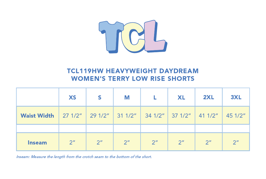 Size chart for Soft French Terry Shorts