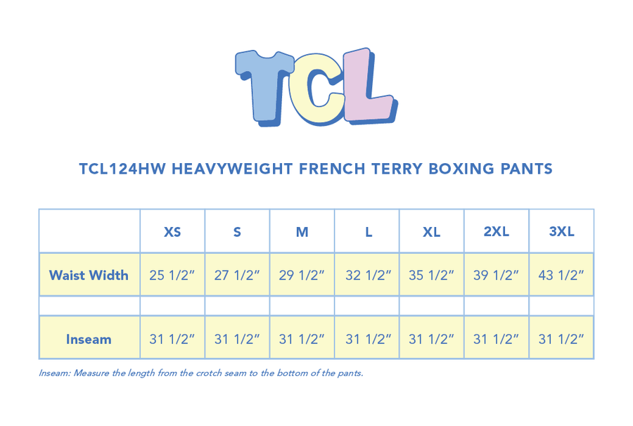 Size chart for Striped Boxing Pants