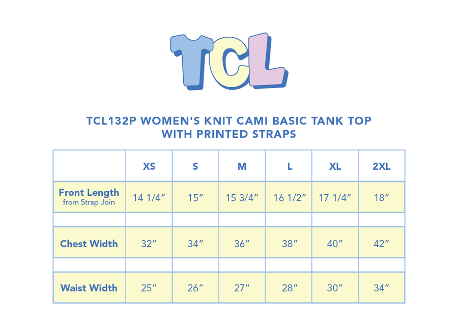 Size chart for Statement Cami Tank