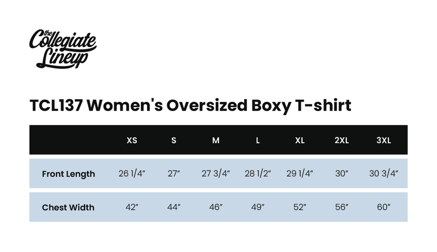 Size chart for Women's Oversized Boxy T-Shirt