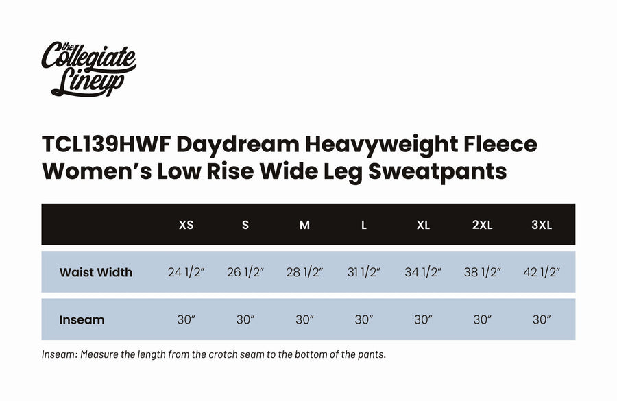 Size chart for Daydream Heavyweight Fleece Sweatpants