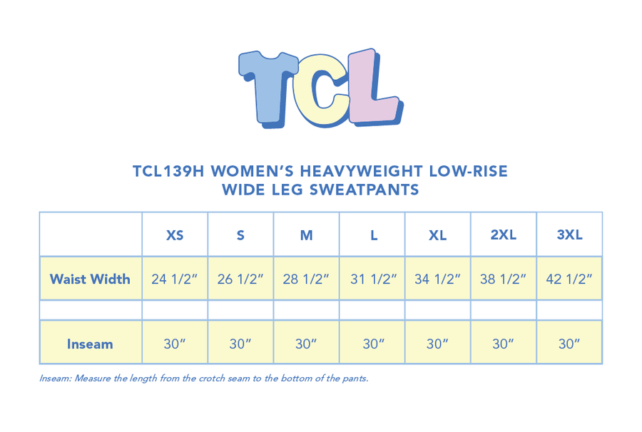 Size chart for Heavyweight Low-Rise Wide Leg Sweatpants