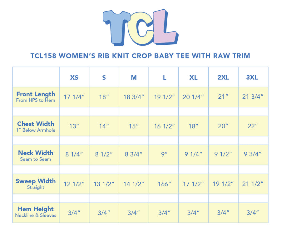 Size chart for Texas Tee