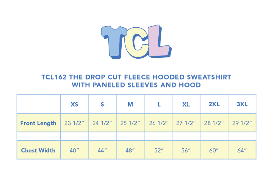 Size chart for Aloha Varsity Hoodie
