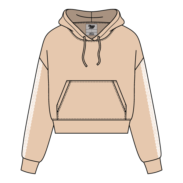 Drop Cut Pullover Hoodie With Lace Trim