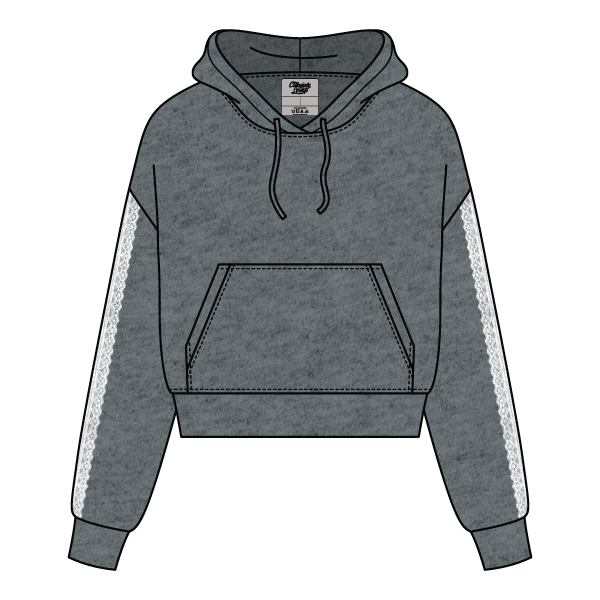 Drop Cut Pullover Hoodie With Lace Trim