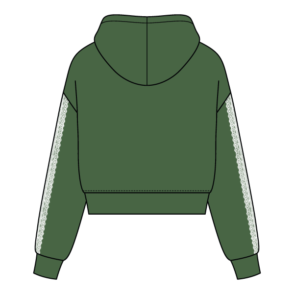 Drop Cut Pullover Hoodie With Lace Trim