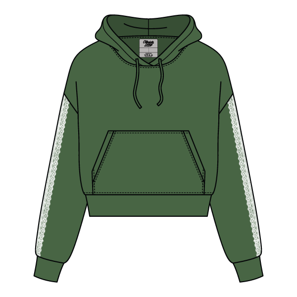 Drop Cut Pullover Hoodie With Lace Trim