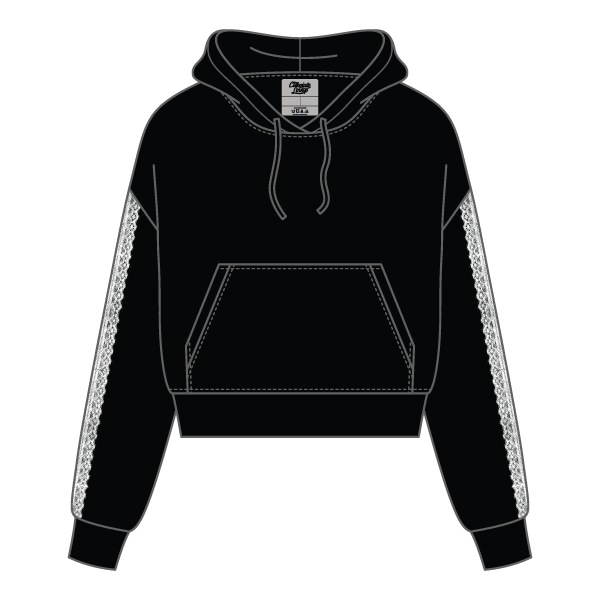 Drop Cut Pullover Hoodie With Lace Trim