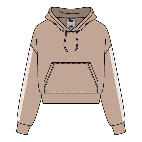 Drop Cut Pullover Hoodie With Lace Trim
