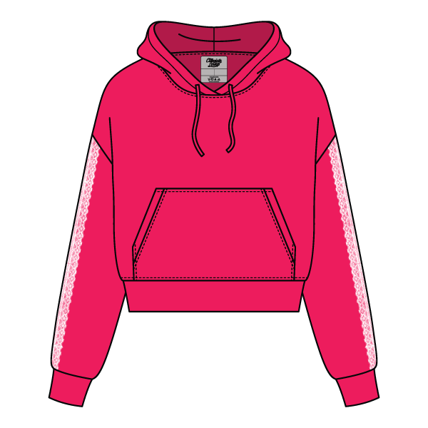 Drop Cut Pullover Hoodie With Lace Trim