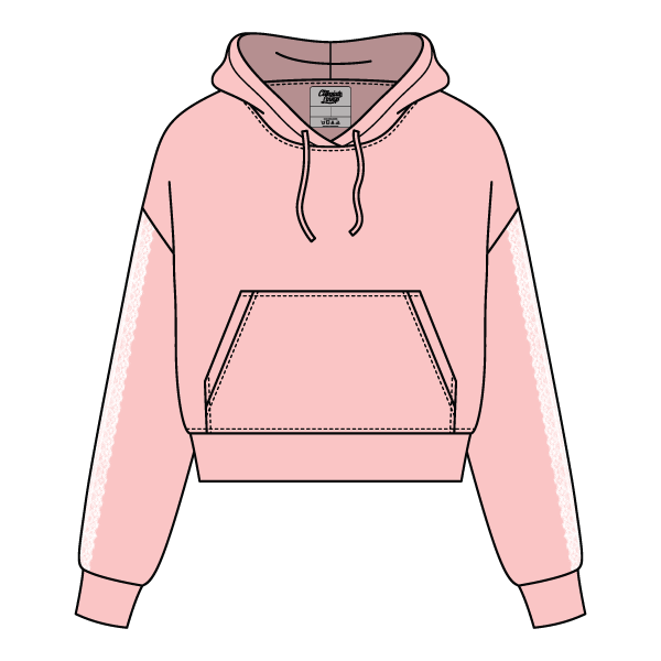 Drop Cut Pullover Hoodie With Lace Trim