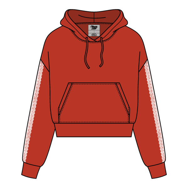 Drop Cut Pullover Hoodie With Lace Trim