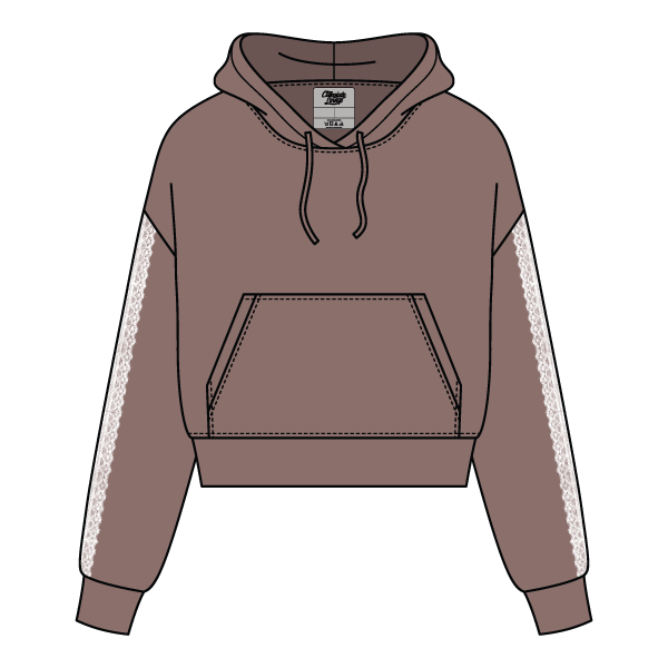 Drop Cut Pullover Hoodie With Lace Trim