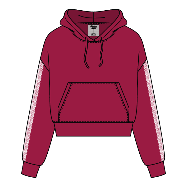Drop Cut Pullover Hoodie With Lace Trim