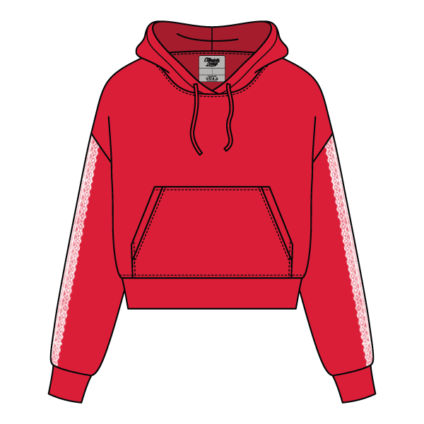 Drop Cut Pullover Hoodie With Lace Trim