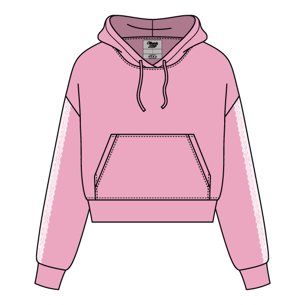 Drop Cut Pullover Hoodie With Lace Trim