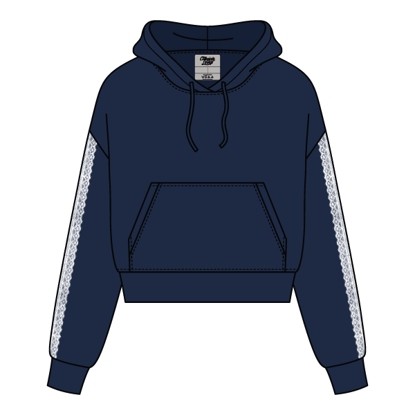 Drop Cut Pullover Hoodie With Lace Trim