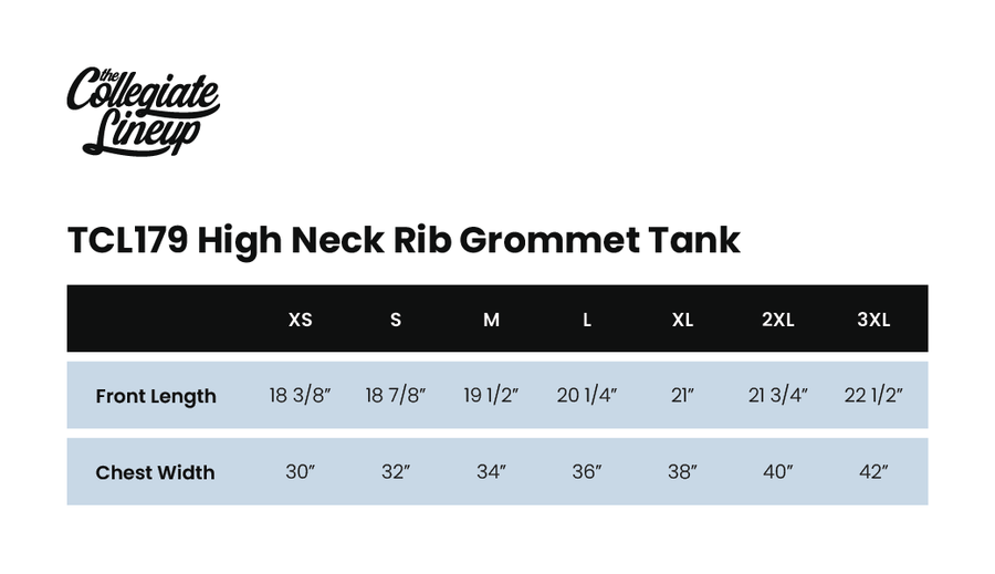Size chart for High Neck Rib Grommet Tank