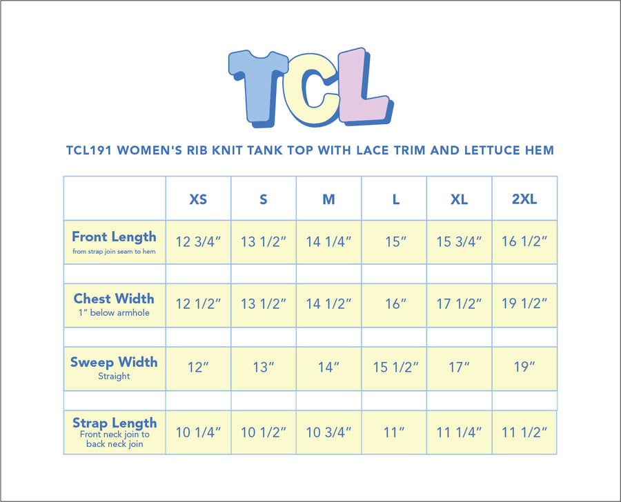 Size chart for Ruffle Tank
