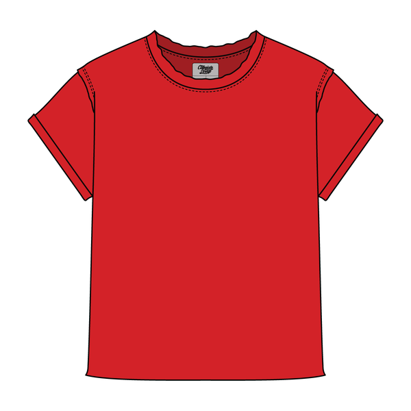 Women’s Full Length Boxy Raw Seamed T-Shirt with Cuffed Sleeves