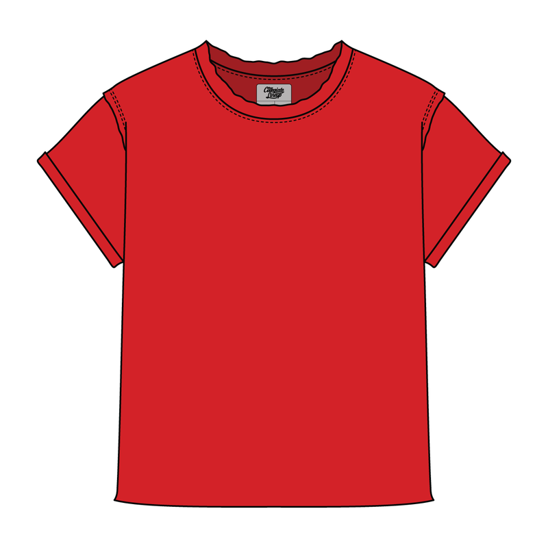 Women’s Full Length Boxy Raw Seamed T-Shirt with Cuffed Sleeves