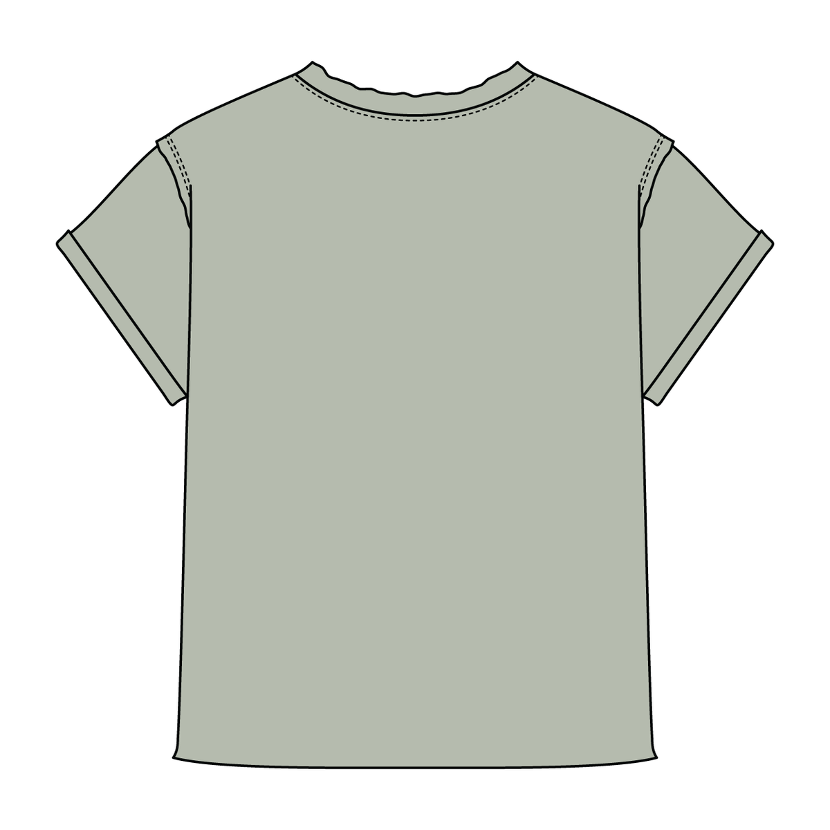 Women’s Full Length Boxy Raw Seamed T-Shirt with Cuffed Sleeves