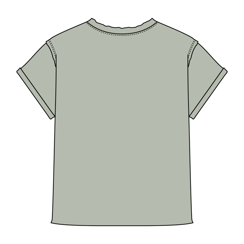 Women’s Full Length Boxy Raw Seamed T-Shirt with Cuffed Sleeves