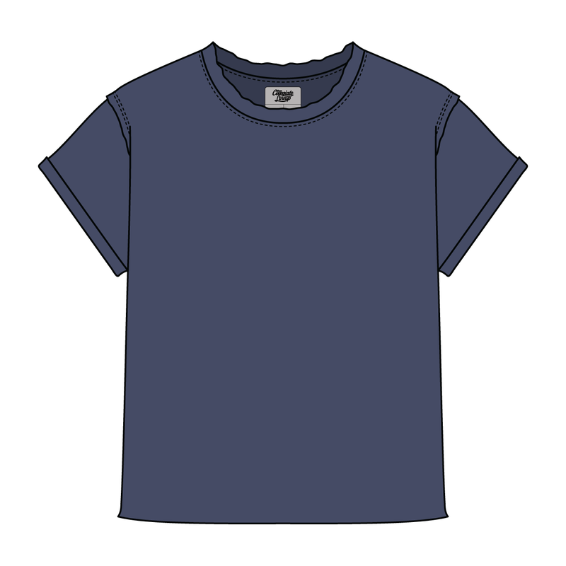 Women’s Full Length Boxy Raw Seamed T-Shirt with Cuffed Sleeves