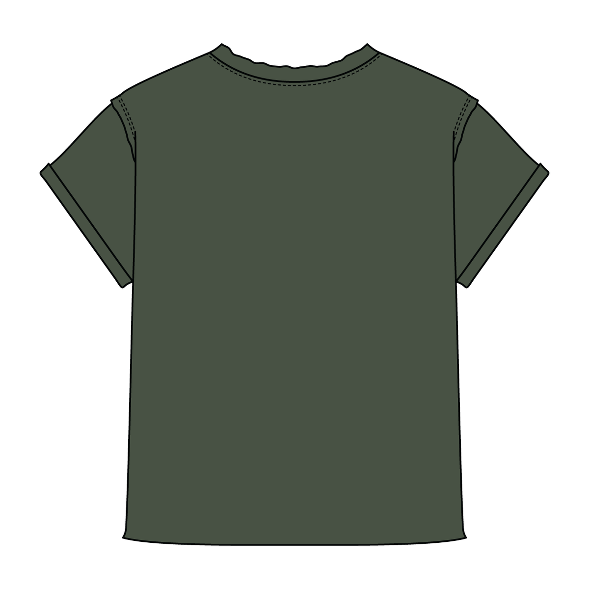 Women’s Full Length Boxy Raw Seamed T-Shirt with Cuffed Sleeves
