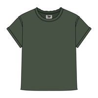 Women’s Full Length Boxy Raw Seamed T-Shirt with Cuffed Sleeves