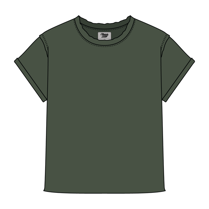 Women’s Full Length Boxy Raw Seamed T-Shirt with Cuffed Sleeves