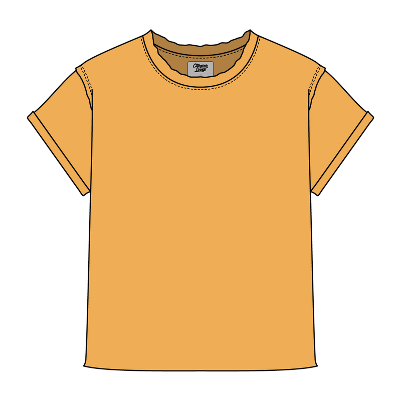 Women’s Full Length Boxy Raw Seamed T-Shirt with Cuffed Sleeves