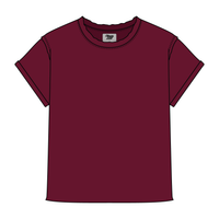 Women’s Full Length Boxy Raw Seamed T-Shirt with Cuffed Sleeves