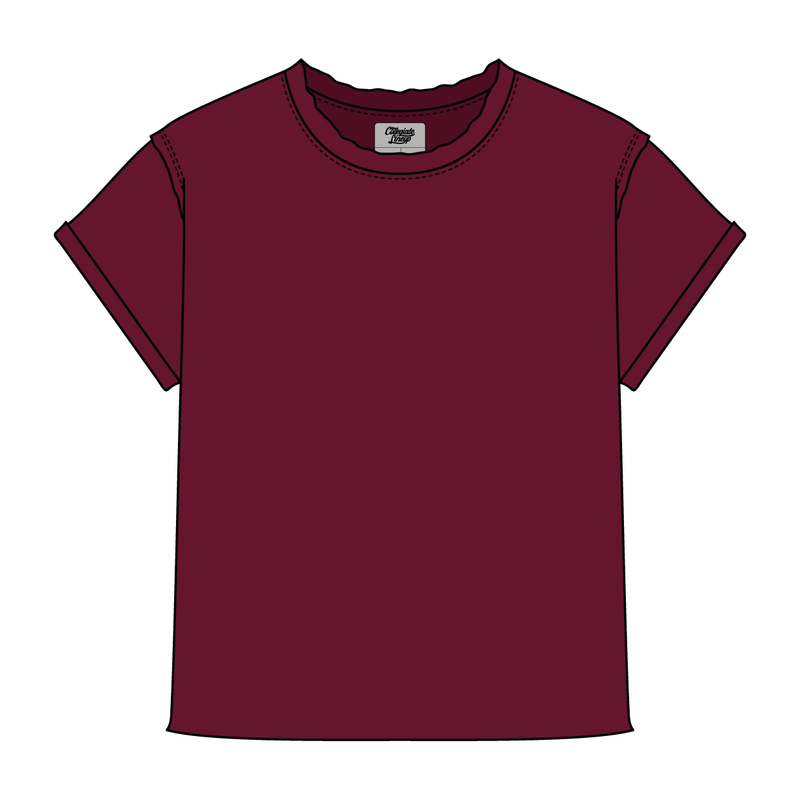 Women’s Full Length Boxy Raw Seamed T-Shirt with Cuffed Sleeves