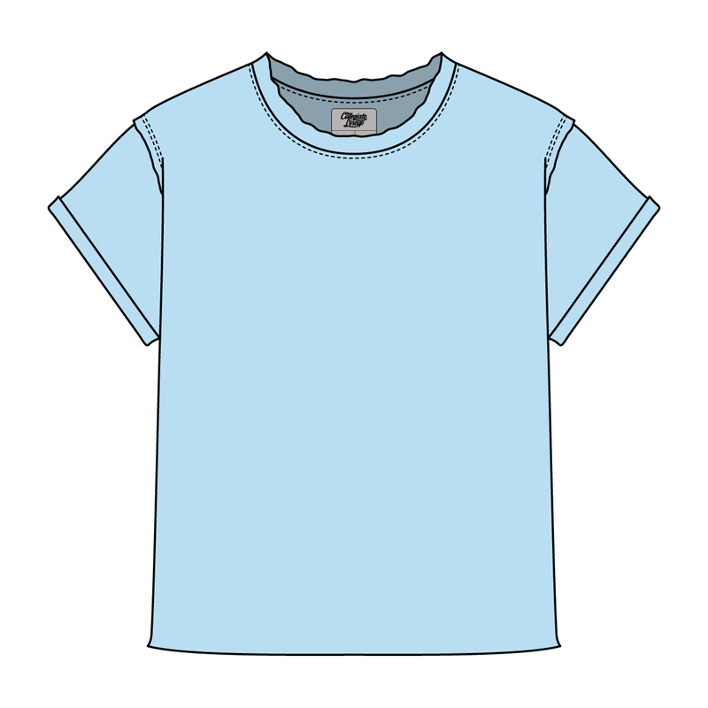 Women’s Full Length Boxy Raw Seamed T-Shirt with Cuffed Sleeves