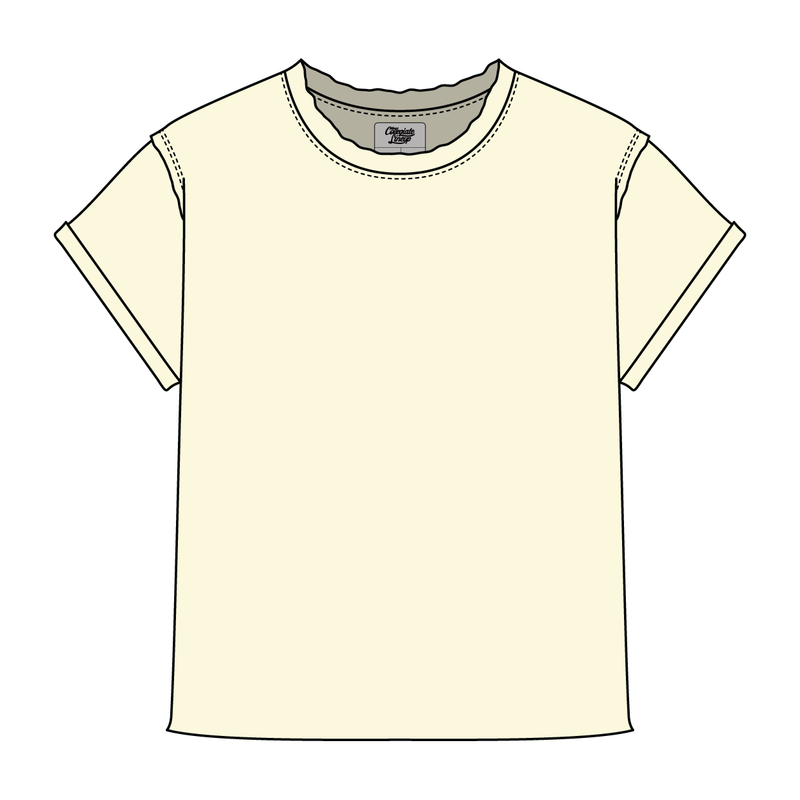 Women’s Full Length Boxy Raw Seamed T-Shirt with Cuffed Sleeves